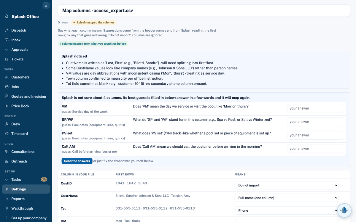Splash asking what the cryptic columns in a database export mean